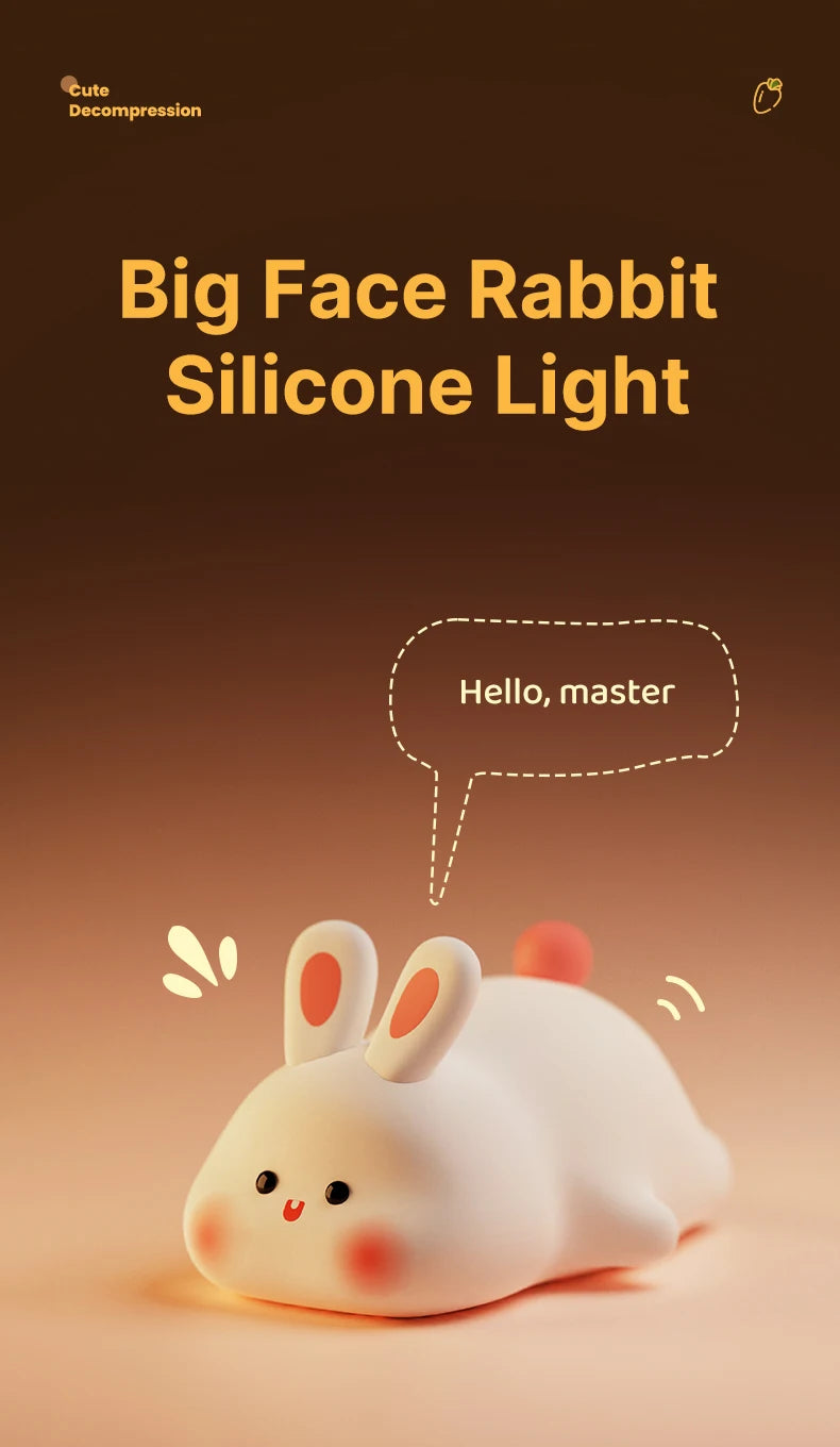 Cute Rabbit Rechargeable Silicone Night Lamp Touch Sensor Big Face Rabbit Light Timing USB Light for Kids Gift Party Decor