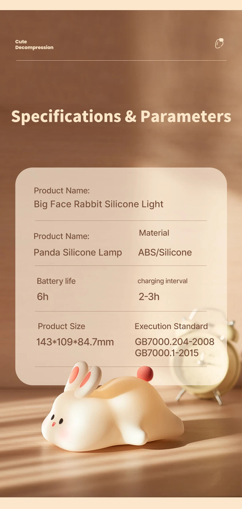 Cute Rabbit Rechargeable Silicone Night Lamp Touch Sensor Big Face Rabbit Light Timing USB Light for Kids Gift Party Decor