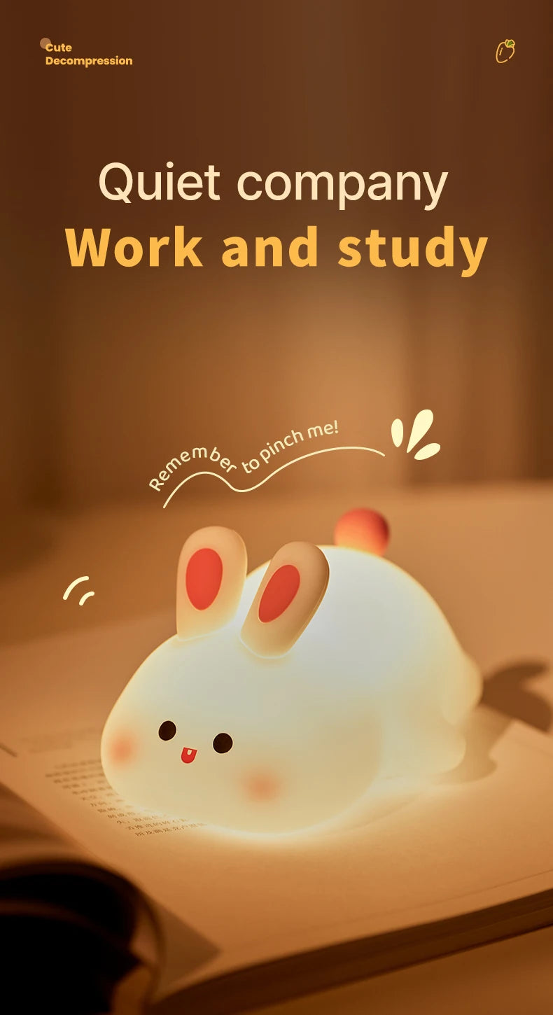 Cute Rabbit Rechargeable Silicone Night Lamp Touch Sensor Big Face Rabbit Light Timing USB Light for Kids Gift Party Decor