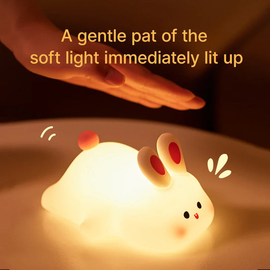 Cute Rabbit Rechargeable Silicone  Night Lamp Touch Sensor Big Face Rabbit Light Timing USB Light for Kids Gift Party Decor